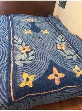 Vintage Hofmann Blue Chenille Bedspread